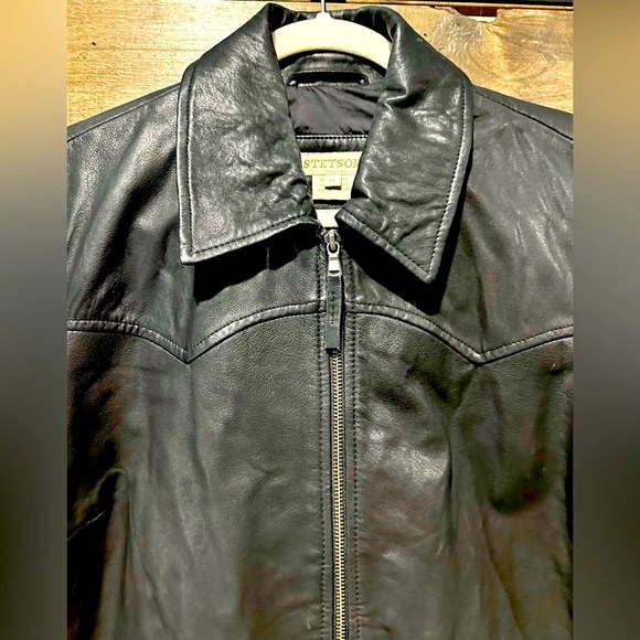 EUC Black Stetson Genuine Leather Western Yoke Jacket - Picture 11 of 14